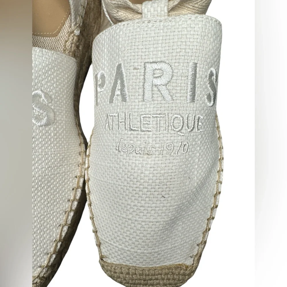 NEW H&M White Canvas Espadrilles w\embroidered Paris Athletique depuis 1970 - Picture 2 of 10